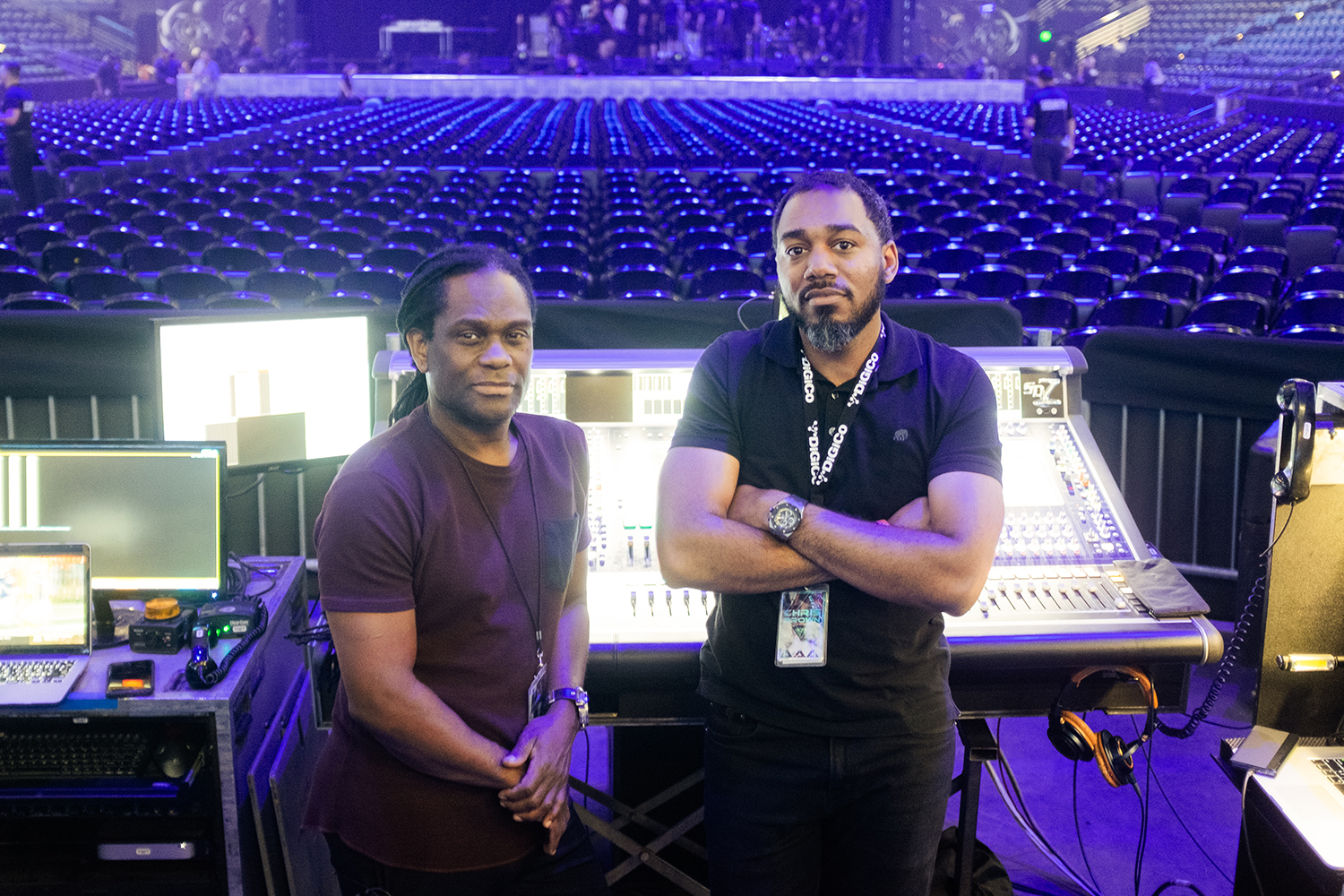 H.E.R. Production Manager/Monitor Engineer William “Chainey” Harpe and FOH engineer Kevin Brown