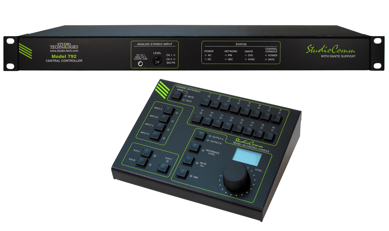 Studio Technologies StudioComm System with Dante, Model 792 Central Controller and the Model 793 Control Console